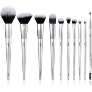 Professional Makeup Brushes 10Pcs (Silver)